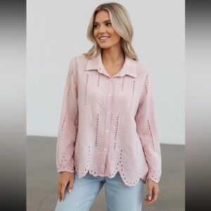 ShopEvelynne Pink Lace Button-Up blouse